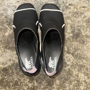 Sorel Black and White Open-Toe Slides